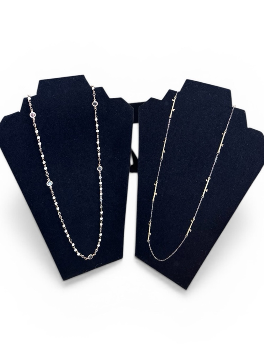 Marlyn Schiff Lot of 2 Gold White Beaded & Layering Vine Chain Necklace NWOT